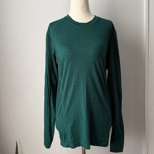 Smartwool Green Striped Lightweight Long Sleeve Top Wool Athletic Base Layer